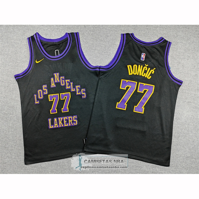 Camiseta Nino Los Angeles Lakers Luka Doncic NO 77 Ciudad 2025-26 Negro